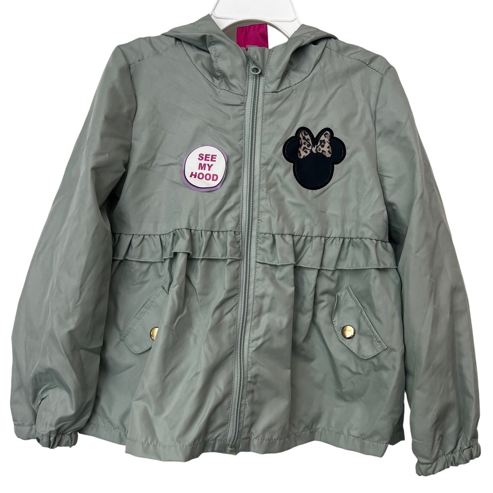 Tommy Bahama Girls Light Green Minnie Mouse Hooded Windbreaker Jacket Size 7